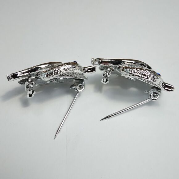 2 Swan Brooch Vintage Gerry's MCM Silver Tone & Blue Rhinestone Bird Pins - Picture 6 of 8